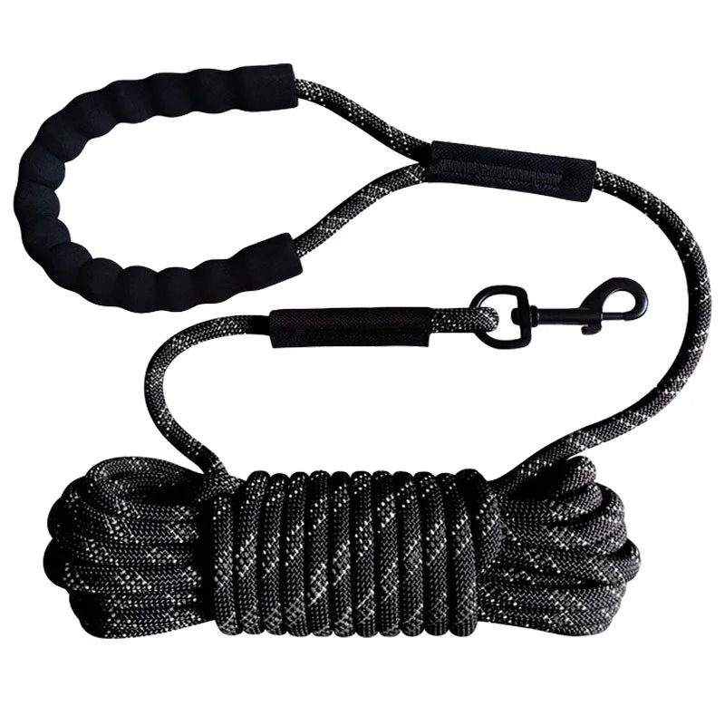 Extra Long Reflective Dog Leash – Durable Nylon, Comfortable Foam Handle, Ideal for Training and Walking, Available in 10m, 15m, 20m