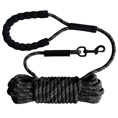 Extra Long Reflective Dog Leash – Durable Nylon, Comfortable Foam Handle, Ideal for Training and Walking, Available in 10m, 15m, 20m