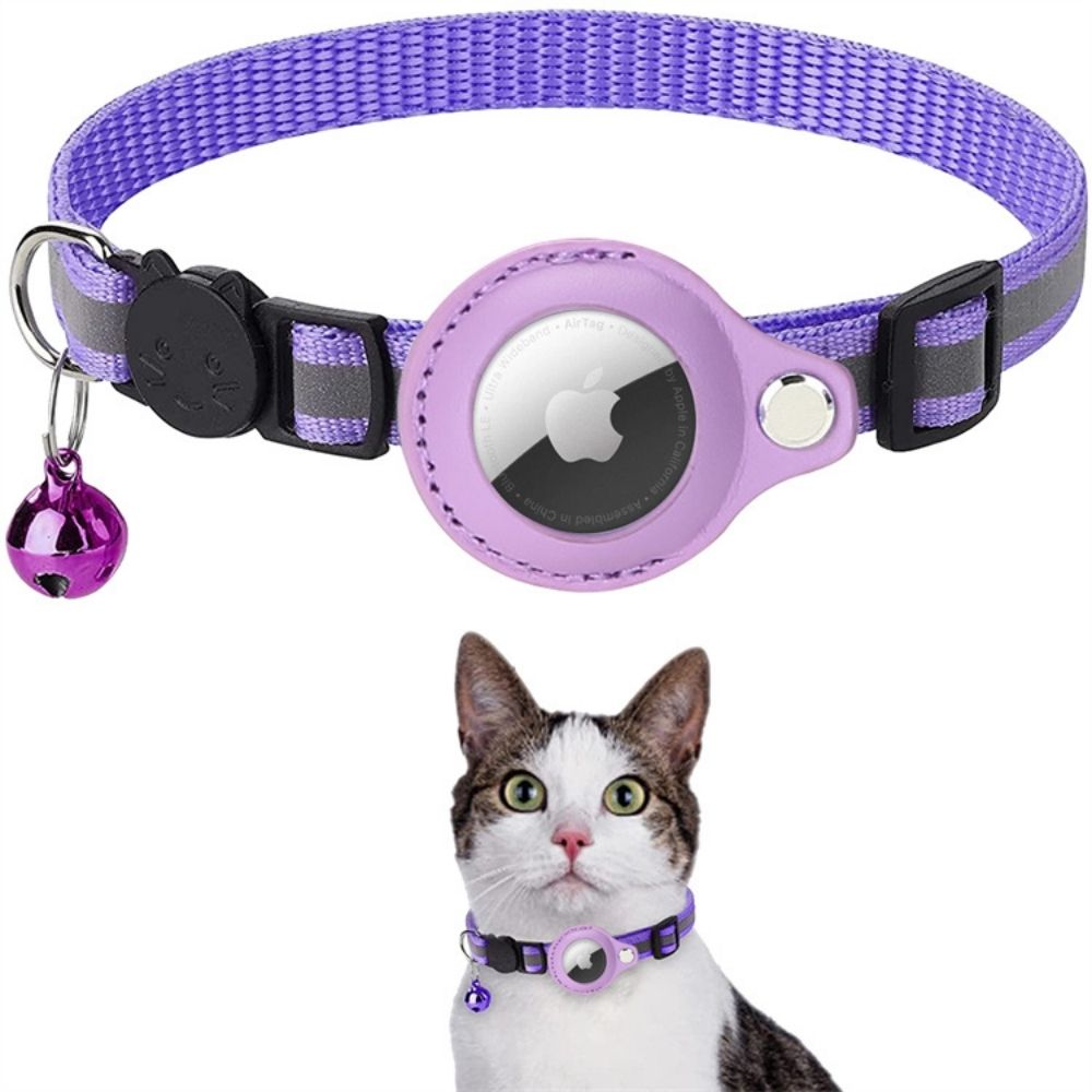 Reflective Cat Collar with GPS Tracker Holder and Safety Closure – Adjustable Night Visibility Collar with Bell