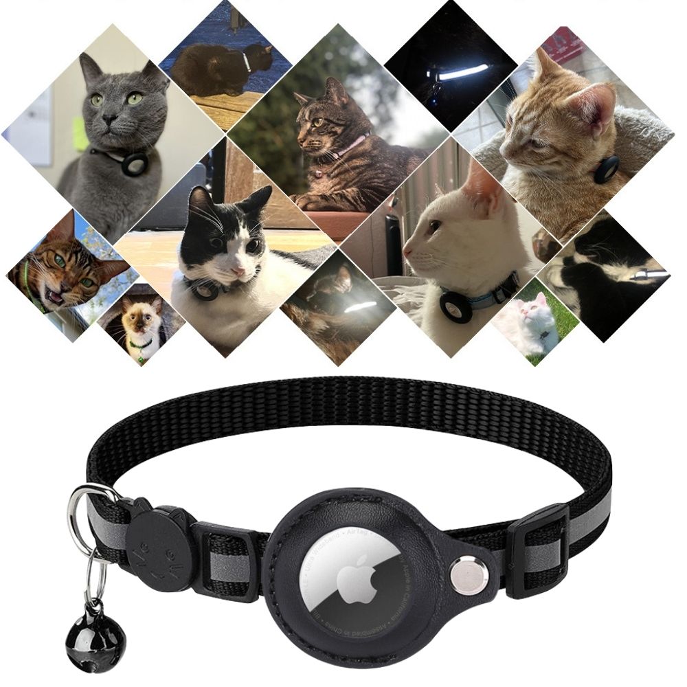 Reflective Cat Collar with GPS Tracker Holder and Safety Closure – Adjustable Night Visibility Collar with Bell