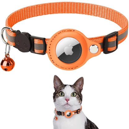 Reflective Cat Collar with GPS Tracker Holder and Safety Closure – Adjustable Night Visibility Collar with Bell